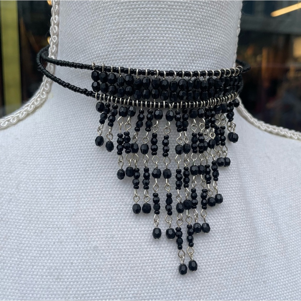 Vintage 90s Black Beaded Gothic Memory Wire Choker